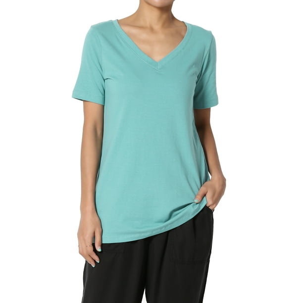 TheMogan Plus Basic Cotton Span V-Neck Relxed Fit Tee Tunic Length T-Shirt 